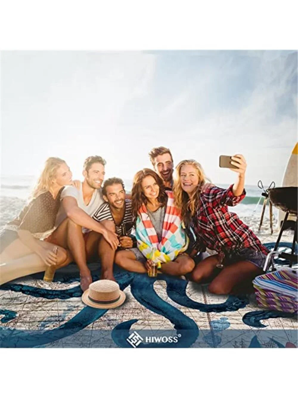 Oversized Beach Blanket Sandproof Waterproof 95 X 85 Octopus Picnic Camping Mat